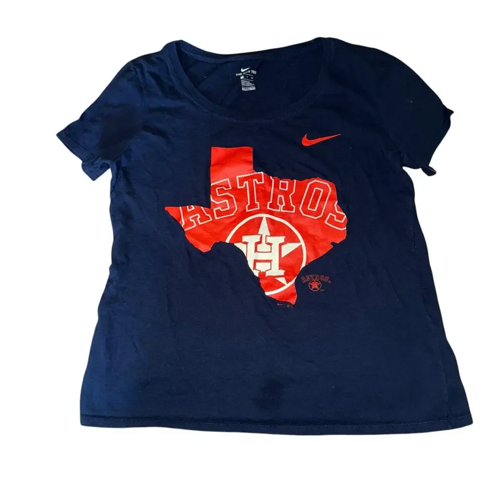 The Nike Tee Astros MLB Texans State Logo T-Shirt Small Navy Orange
